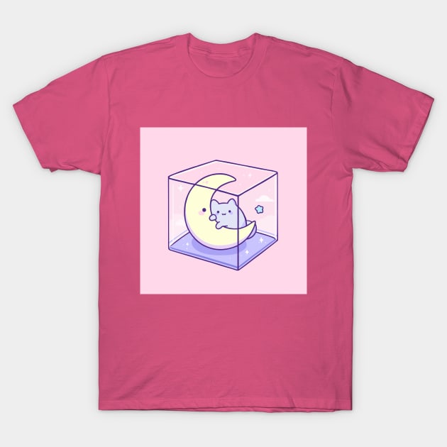 cube cat and moon T-Shirt by Varpu Maki